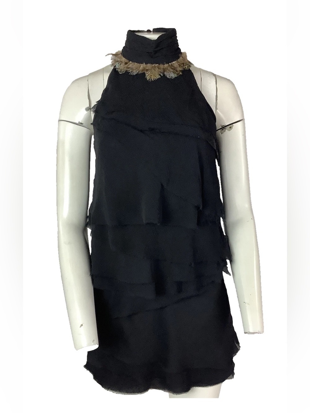Elizabeth & James Sz 0 100% Silk Tiered Pheasant Feather Trim Cocktail Dress